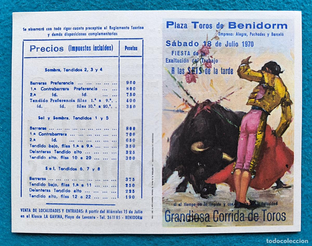 Tauromaquia: RW PROGRAMA TOROS PLAZA BENIDORM ALICANTE 1970 PUERTA EL VITI EL CORDOBES J REUS PTP27