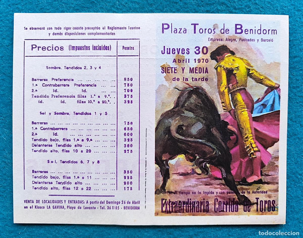 Tauromaquia: RW PROGRAMA TOROS PLAZA BENIDORM ALICANTE 1970 DIEGO PUERTA EL VITI EL CORDOBES J CROS PTP29