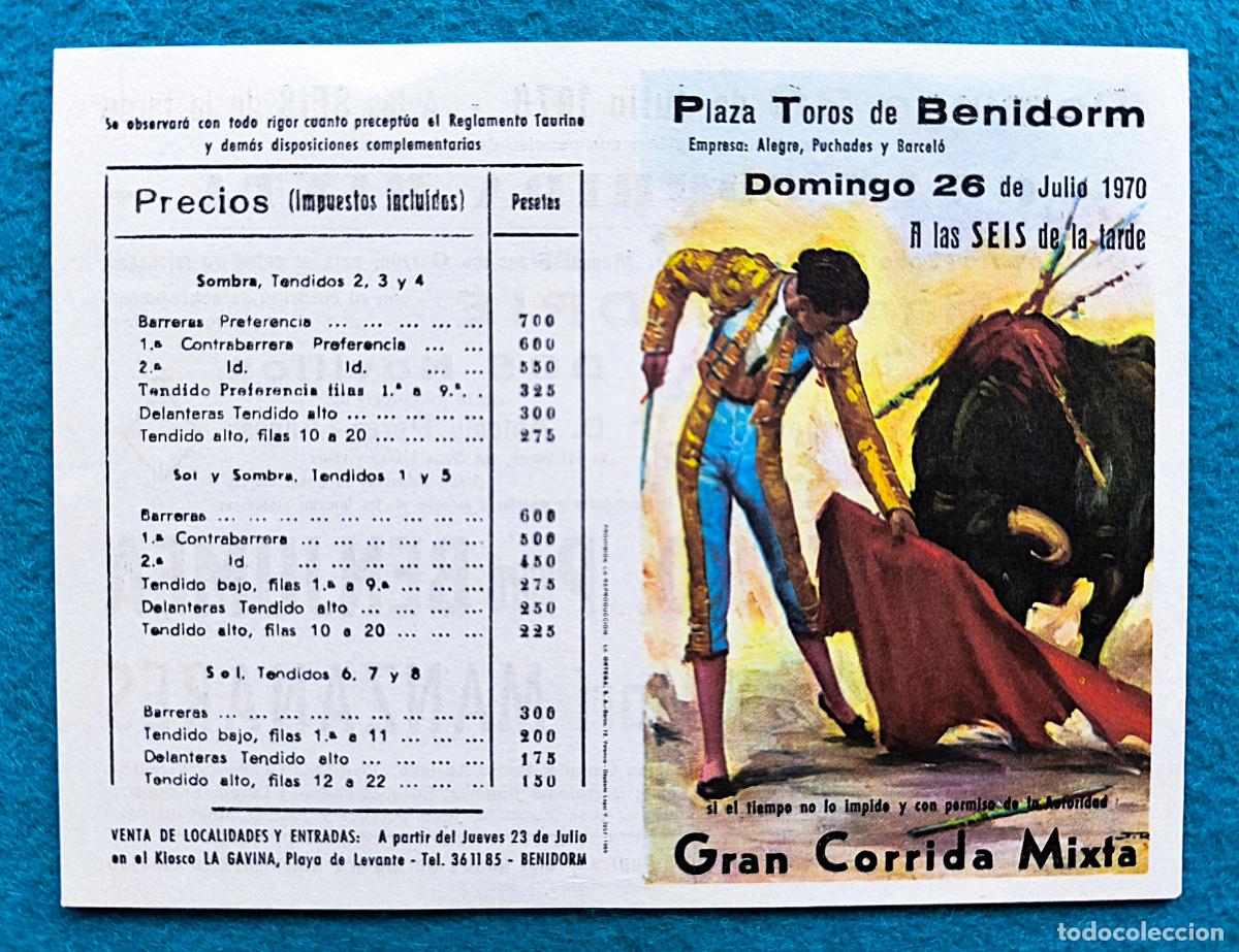 Tauromaquia: RW PROGRAMA TOROS PLAZA BENIDORM ALICANTE 1970 BERNADO BENJUMEA MANZANARES J REUS PTP30
