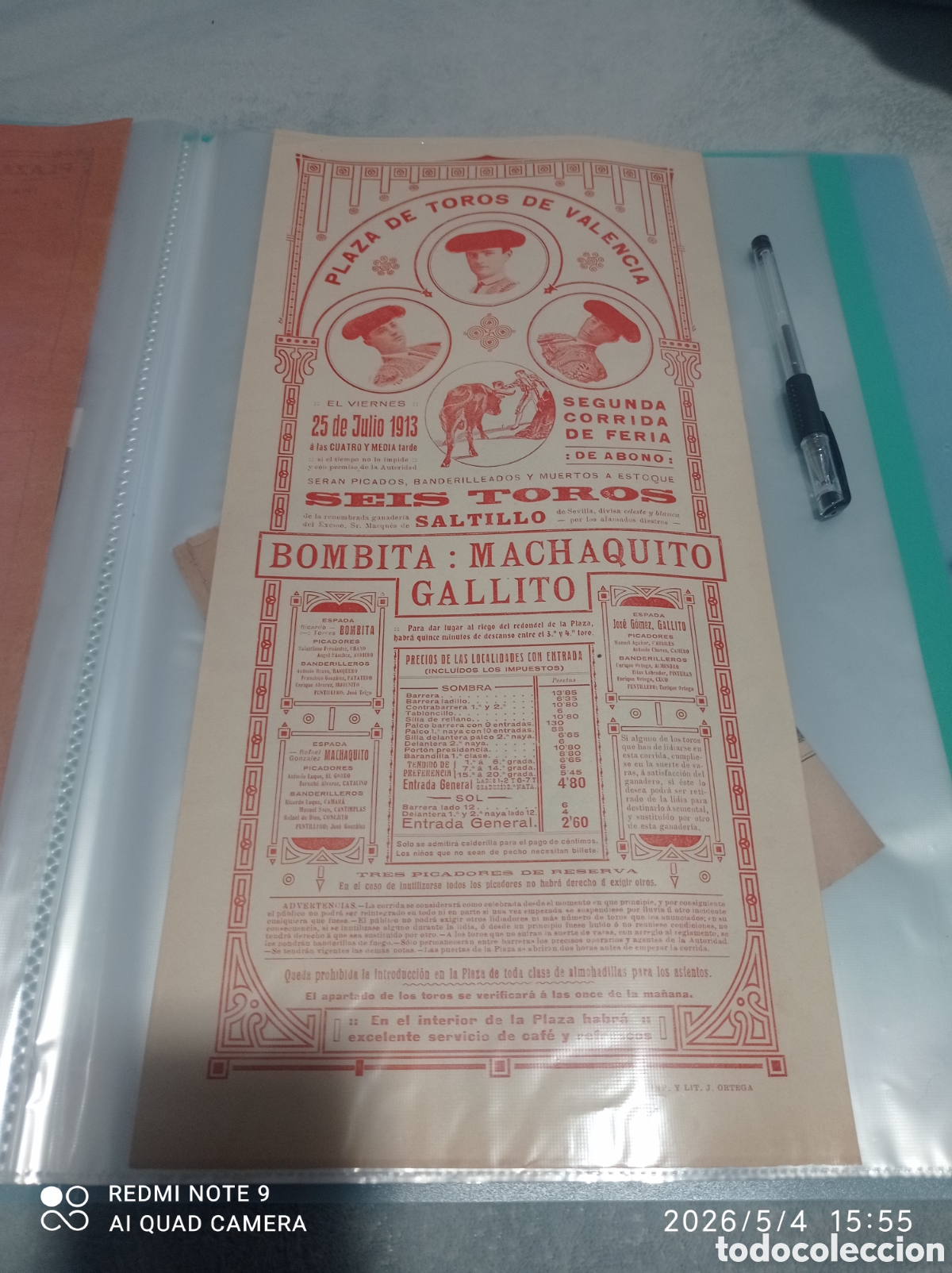 Tauromaquia: Cartel toros Bombita Machaquito gallito