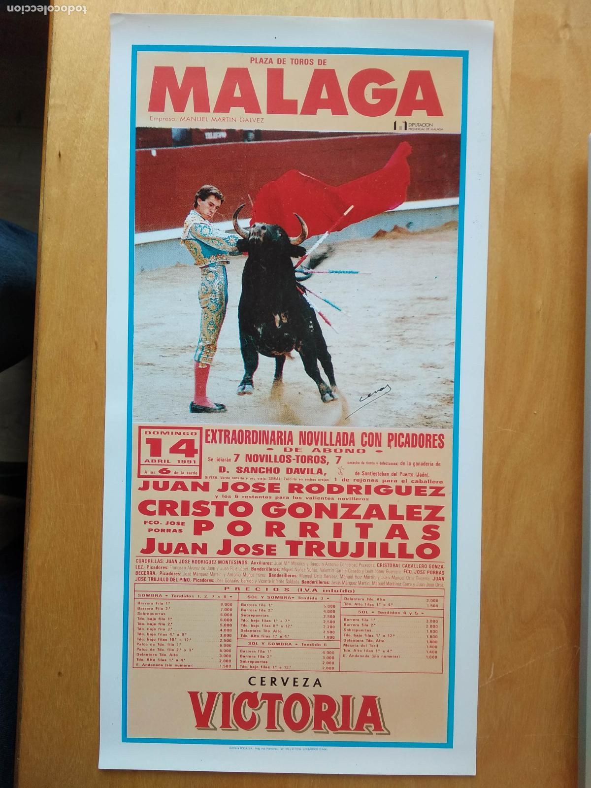Tauromaquia: CARTEL FOLLETO DE MANO TOROS MALAGA 1991 CRISTO GONZALEZ PORRITAS JUAN JOSE TRUJILLO