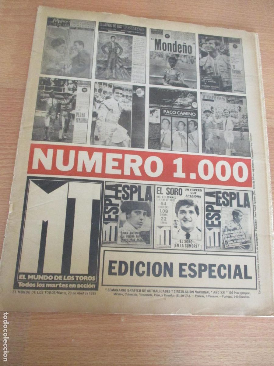 Tauromaquia: REVISTA: EL MUNDO DE LOS TOROS- N&ordm;. 1.000-MARTES 23 DE ABRIL 1985