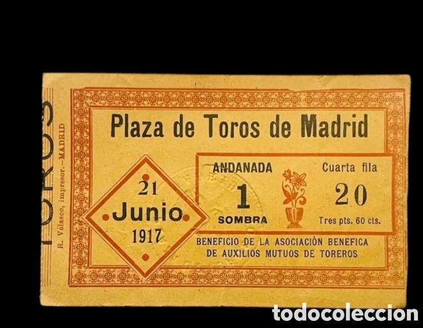 Tauromaquia: Entrada toros original Madrid 1917