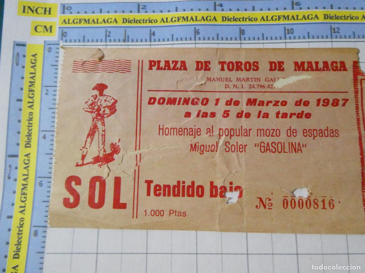 Bullfighting: ENTRADA TOROS TOREROS CORRIDA PLAZA M&Aacute;LAGA 1987 HOMENAJE MOZO ESPADAS MIGUEL SOLER GASOLINA. 533
