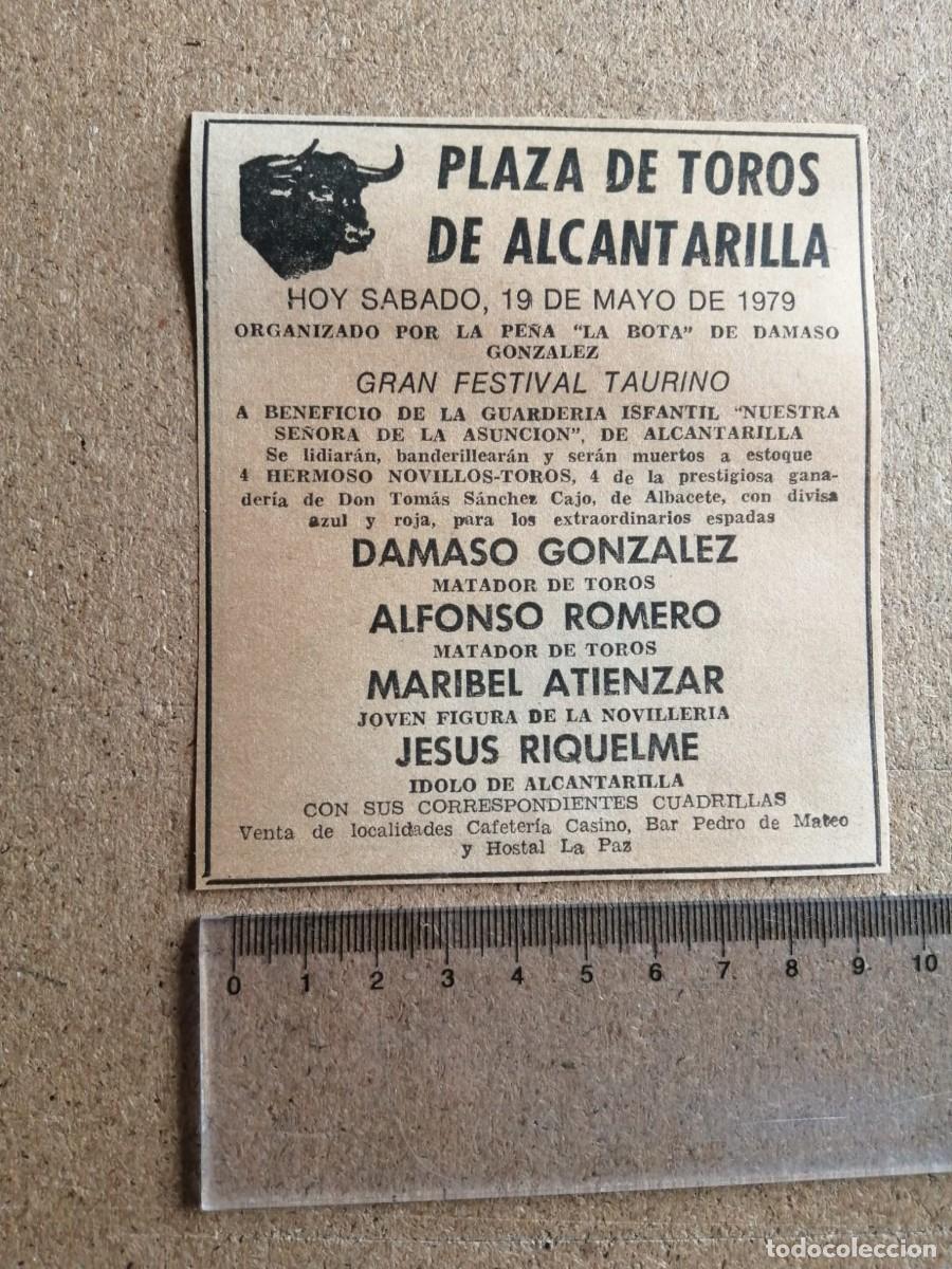Tauromaquia: ANUNCIO DE PRENSA, PLAZA DE TOROS DE ALCANTARILLA 1979 (DAMASO GONZALEZ - ALFONSO ROMERO - ...)