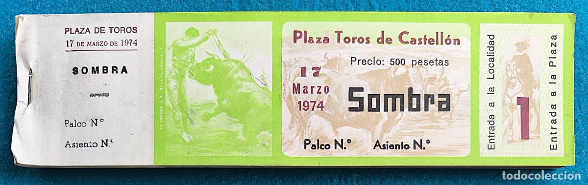 Tauromaquia: RW LOTE 95 ENTRADAS APROX PLAZA TOROS CASTELLON 1974 LT44