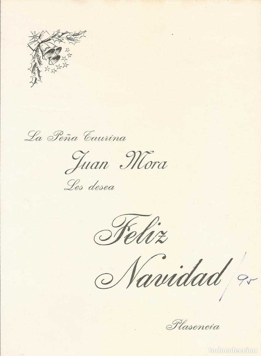 Tauromaquia: Juan Mora. Pe&ntilde;a Taurina. Felicitaci&oacute;n Navidad 1995. Plasencia. Tarjeta. 18,5x14 cm.