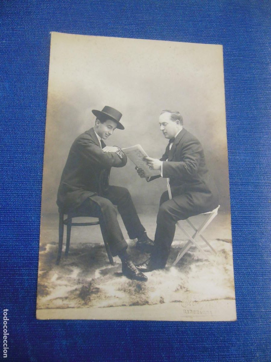 Tauromaquia: JOS&Eacute; GOMEZ GALLITO JOSELITO CON MANUEL PINEDA - TARJETA POSTAL FOTOGR&Aacute;FICA TOROS ESPLUGAS