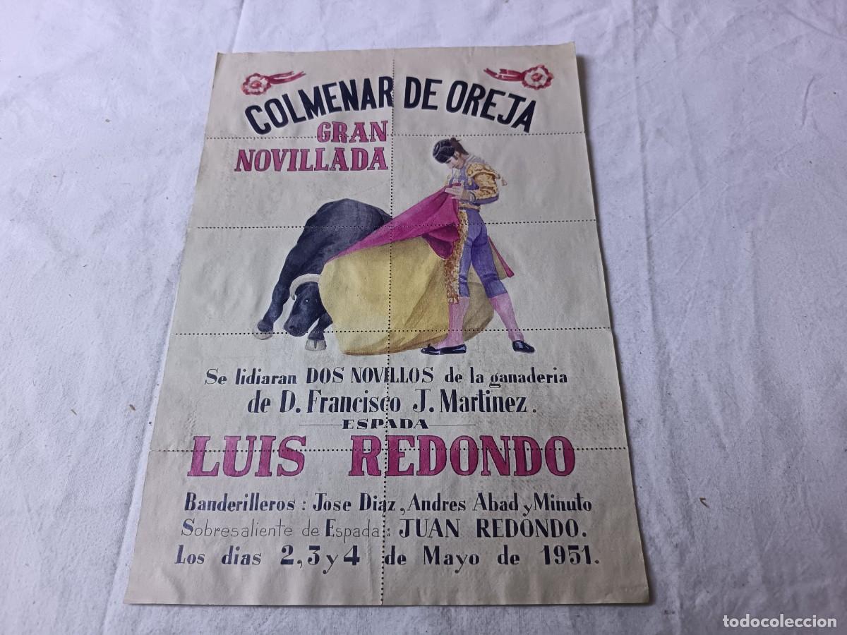 Tauromaquia: Cartel de Toros o similar, reverso con relaci&oacute;n de entradas, Luis Redondo, Colmenar de Oreja