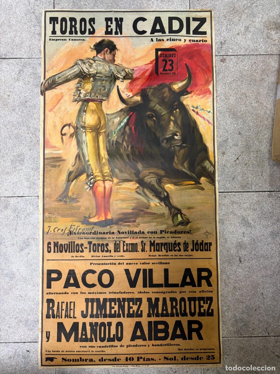 Tauromaquia: CARTEL. TOROS EN CADIZ. 1982. GANADER&Iacute;A MARQU&Eacute;S DE J&Oacute;DAR. PACO VILLAR. RAFAEL JIMENEZ. MANOLO AIBAR