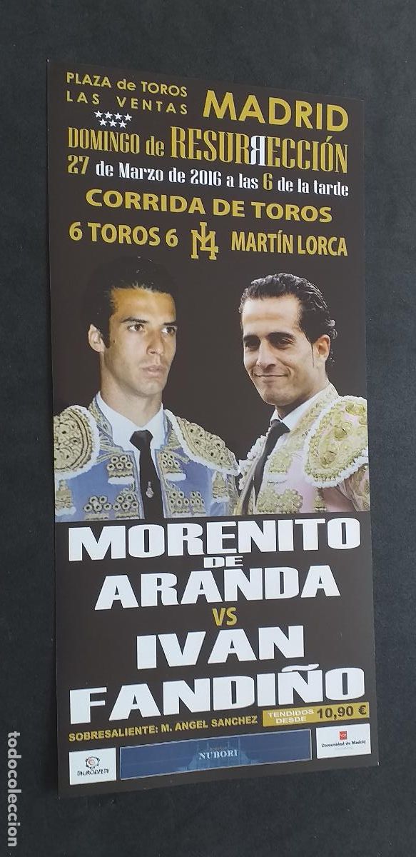 Tauromaquia: TAUROMAQUIA-V55-II-PROGRAMA TAURINO-LAS VENTAS-2016-MORENITO DE ARANDA-IVAN FANDI&Ntilde;O
