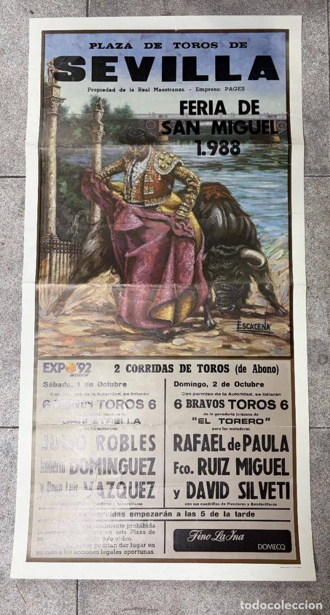 Tauromaquia: CARTEL. PLAZA TOROS SEVILLA. 1988. GANADER&Iacute;A TORRESTRELLA. JULIO ROBLES. ROBERTO DOMINGUEZ.