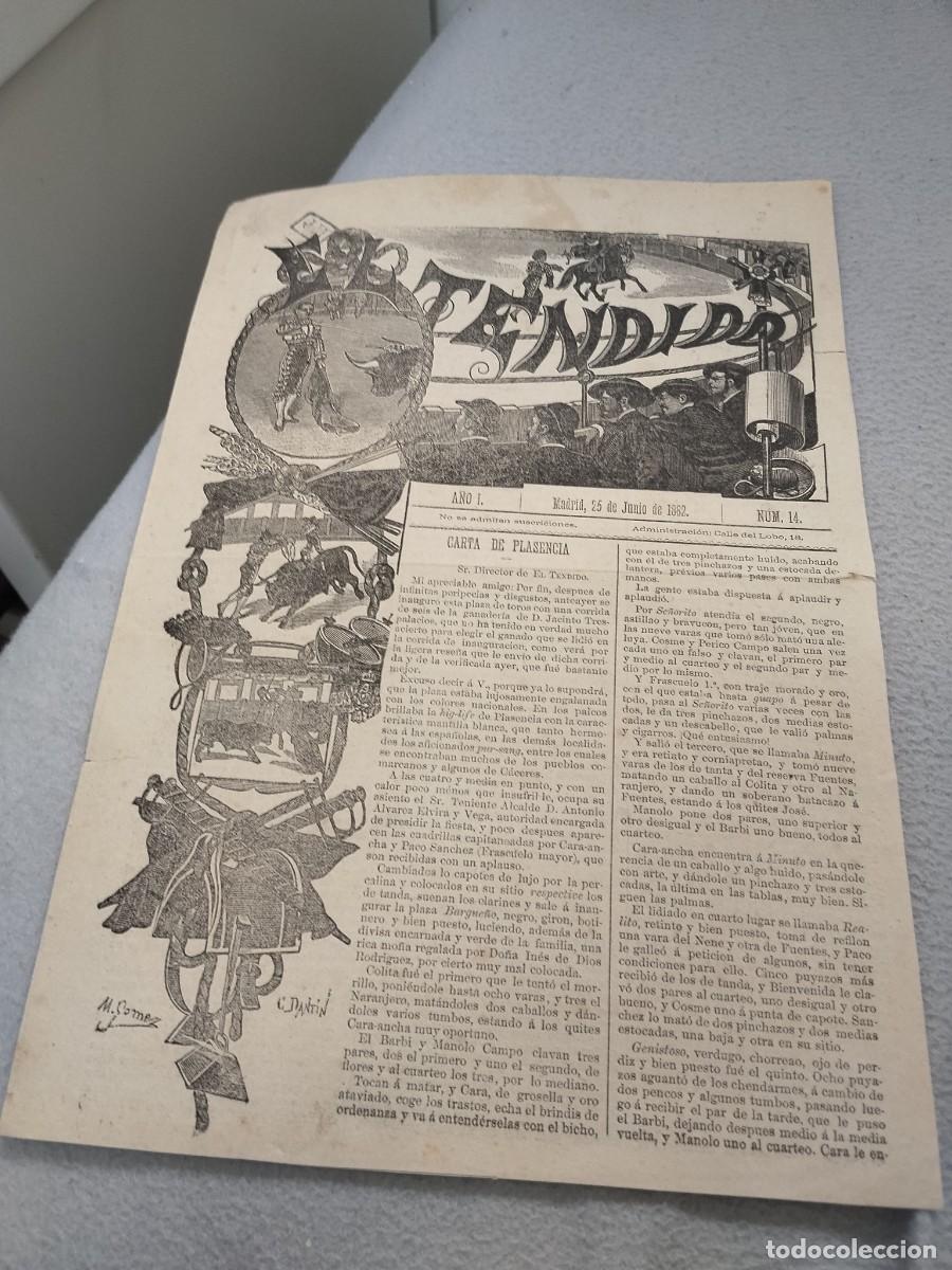 Tauromaquia: 1882 PERIODICO TAURINO EL TENDIDO, MUY RARO, niNUMERO 14, 4 PAGINAS