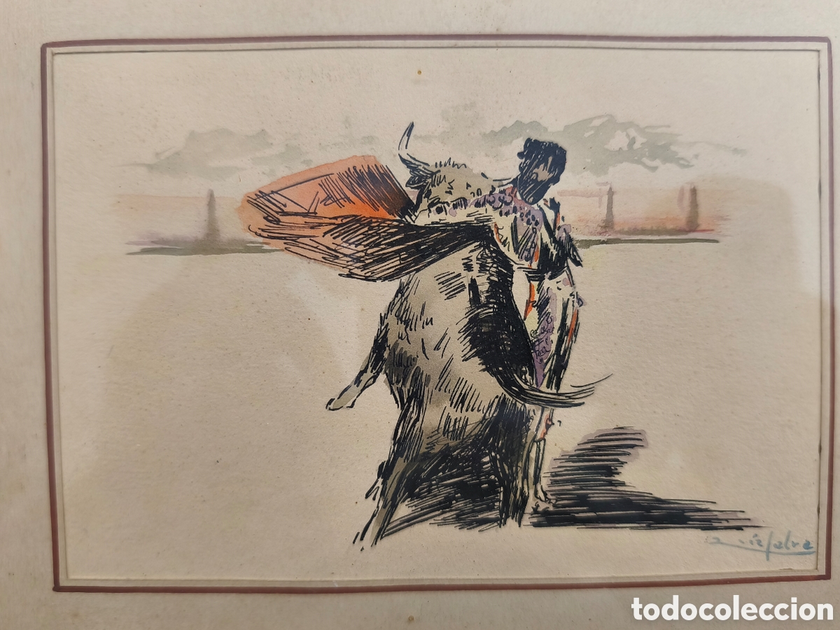 Tauromaquia: Dibujo original Toros firmado