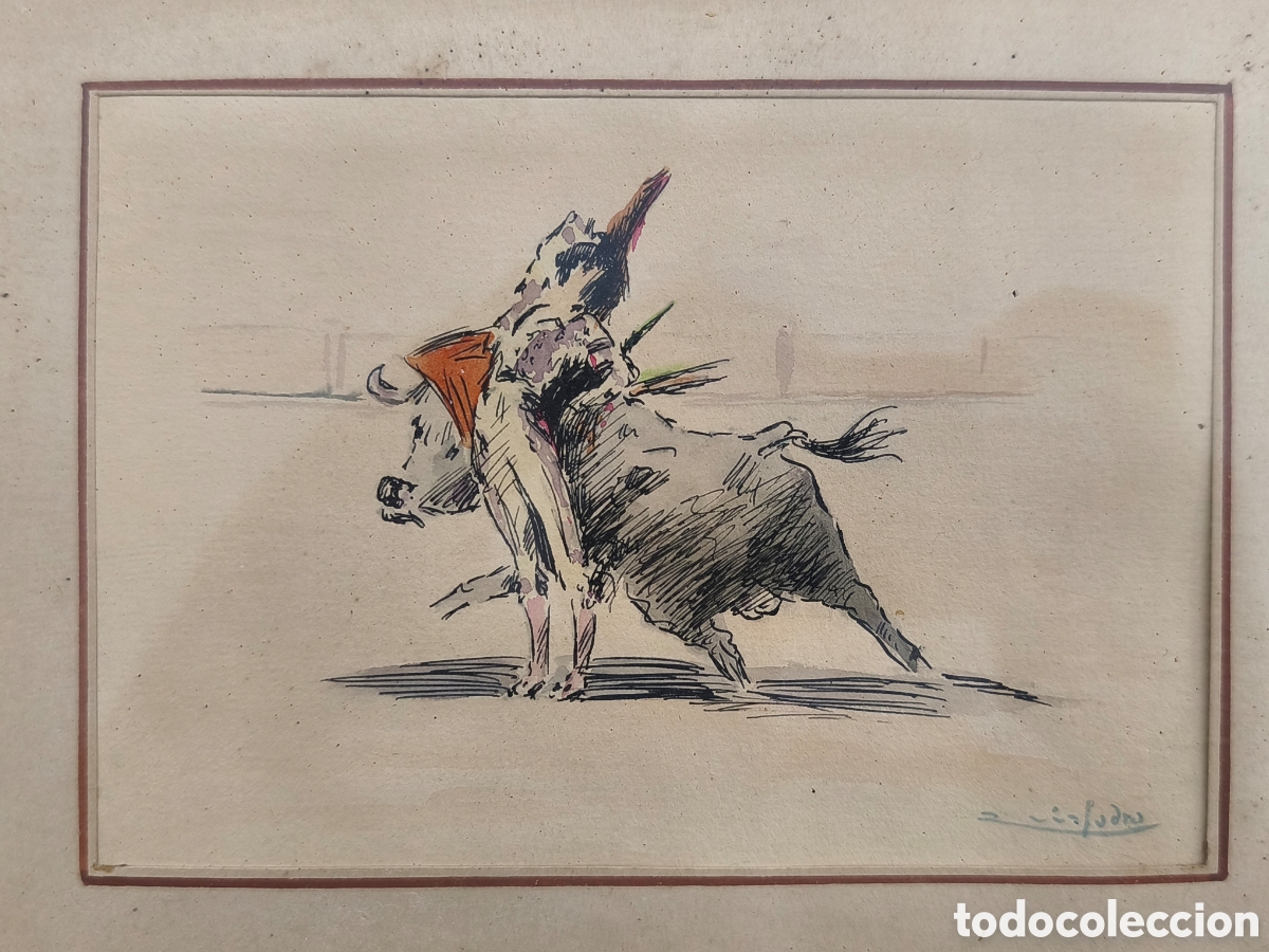 Tauromaquia: Dibujo original Toros firmado
