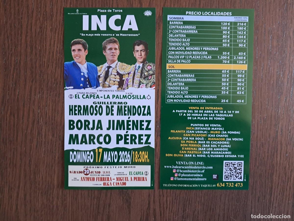 Tauromaquia: folleto publicitario toros en Inca, Mallorca. mayo 2026.