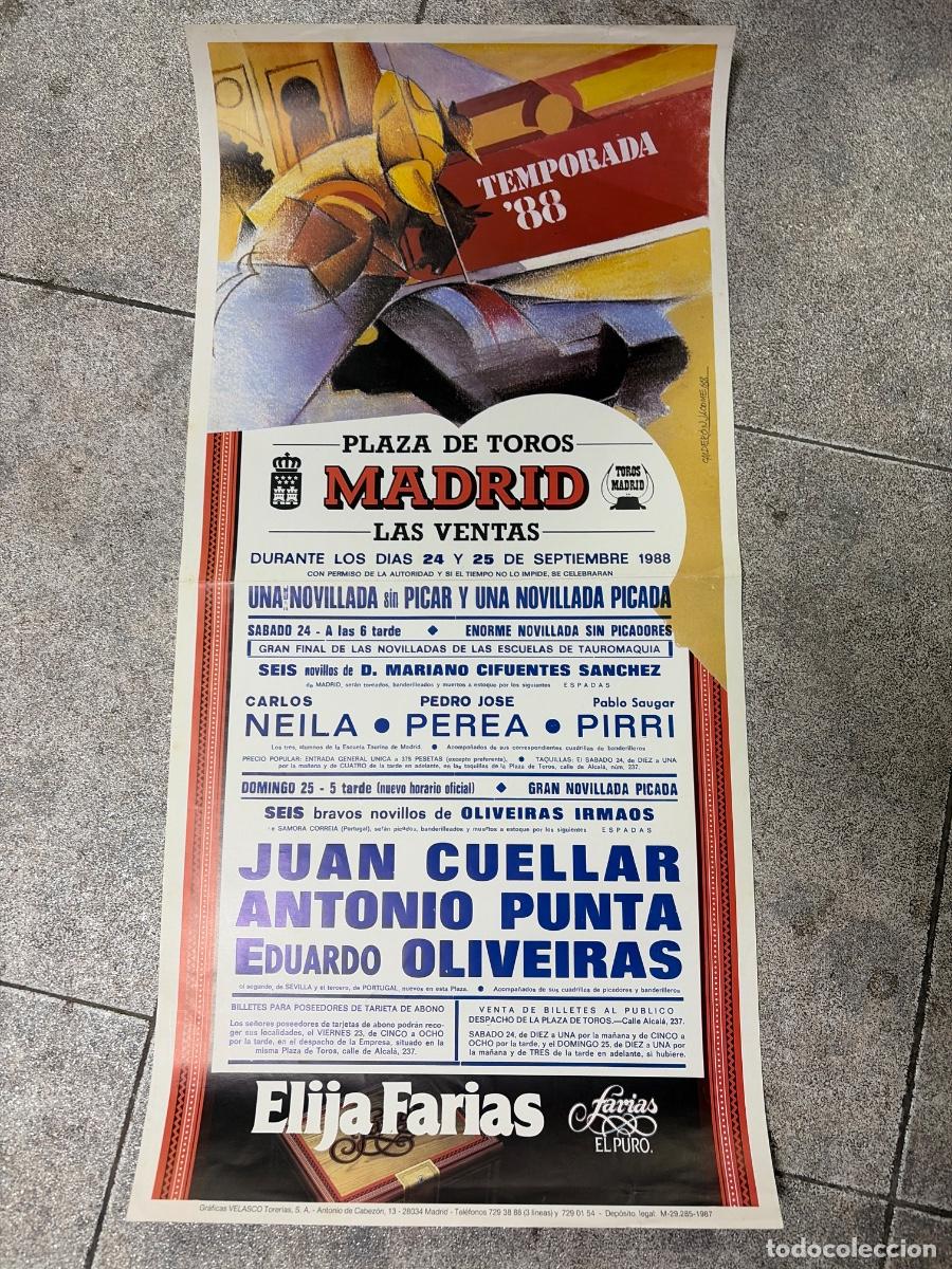 Tauromaquia: CARTEL. PLAZA TOROS DE MADRID. 1988. GANADER&Iacute;A MARIANO CIFUENTES. JUAN CU&Eacute;LLAR. ANTONIO PUNTA.