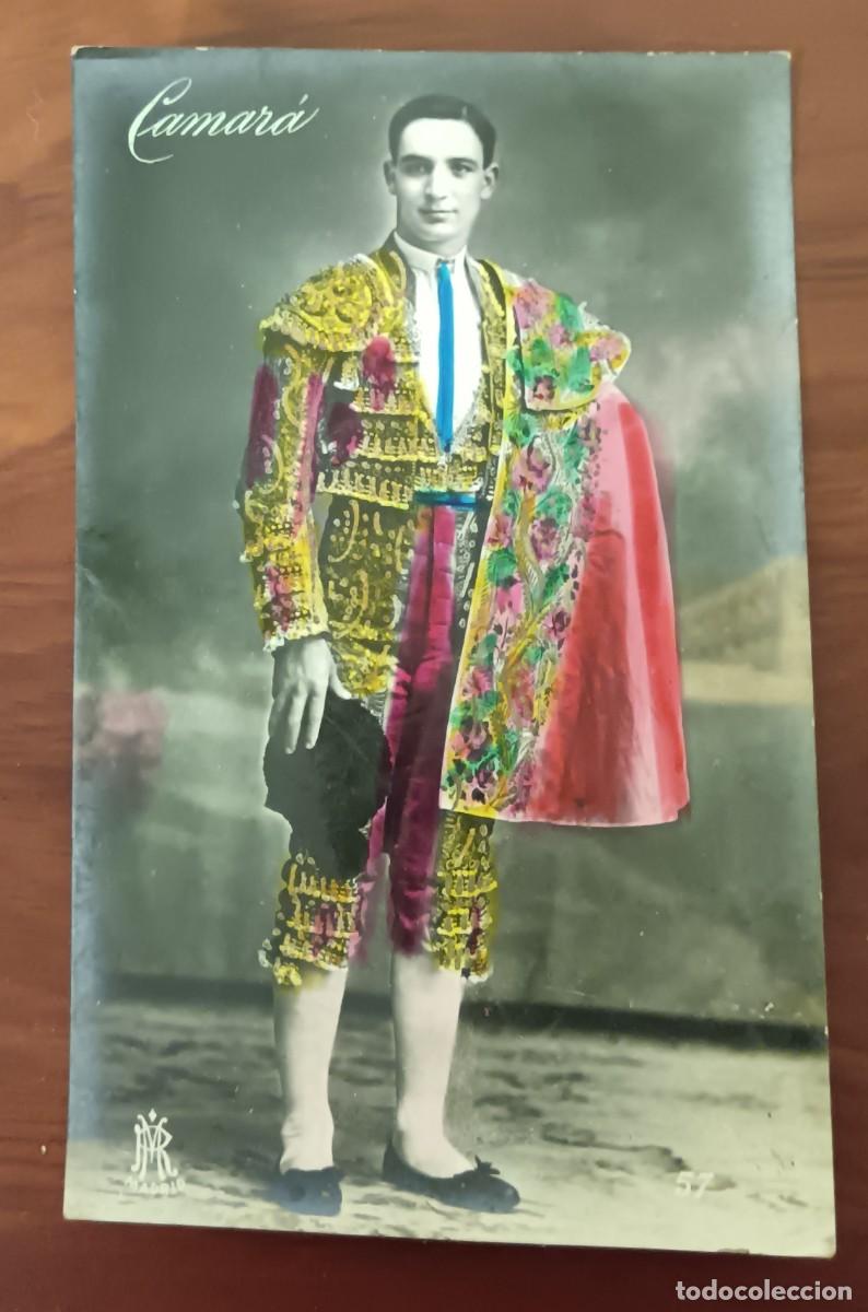 Tauromaquia: POSTAL TORERO CAMAR&Aacute; ESCRITA 13,5X8,5 CM.