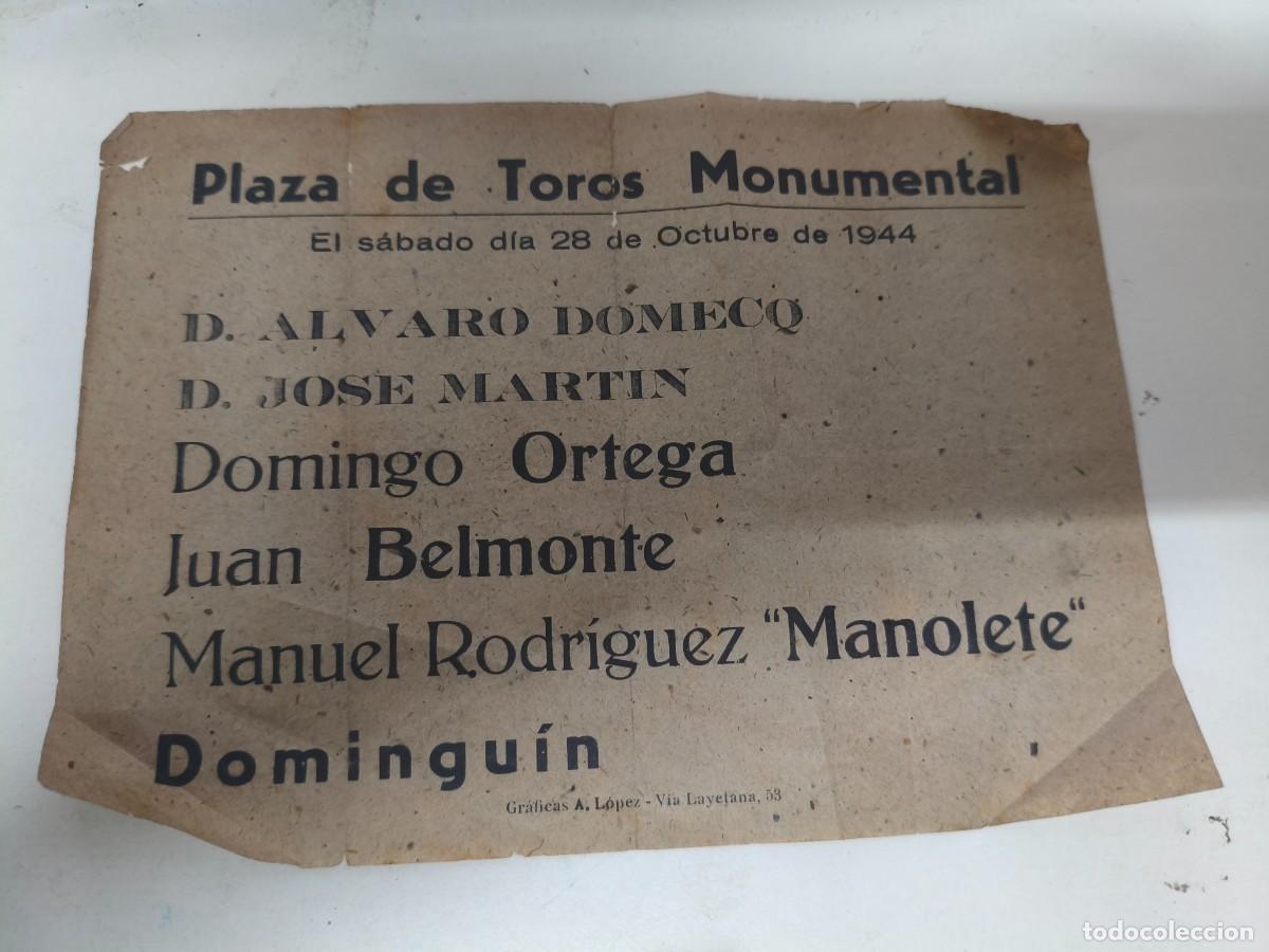 Stierkampf: Plaza de toros Monumental. 28 octubre 1944. Manolete. Dominguin. Belmonte