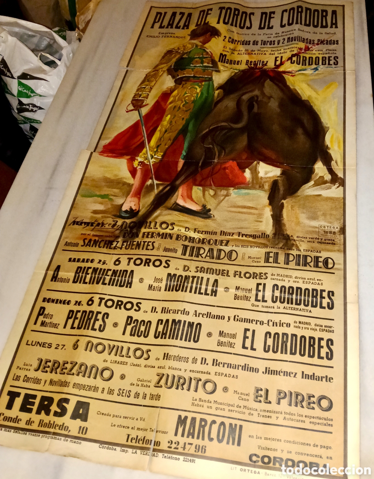 Tauromaquia: Cartel Taurino Original - Alternativa de Manuel Ben&iacute;tez &rdquo;El Cordob&eacute;s&rdquo; - C&oacute;rdoba 1963 - Imprenta Orte