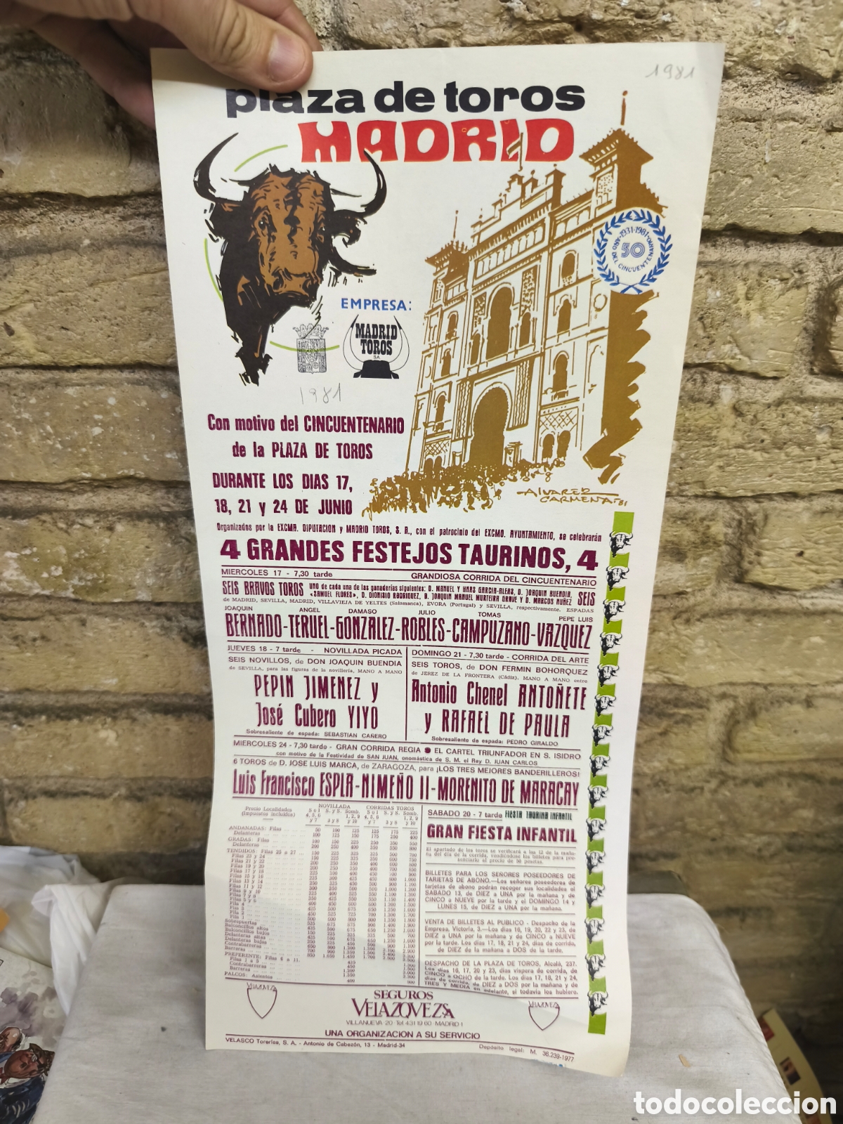 Bullfighting: Cartel plaza de toros en Madrid 1981