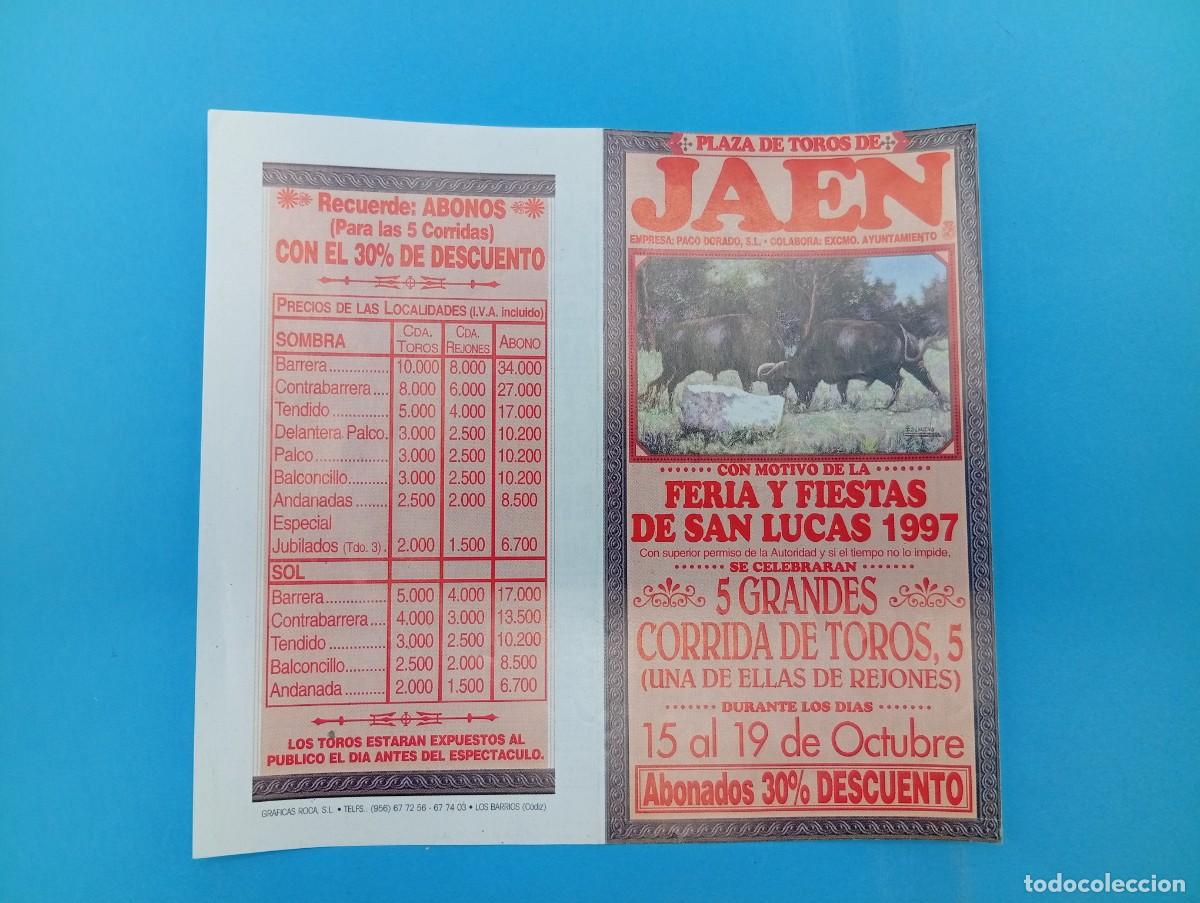 Tauromachie: PROGRAMA DE TOROS. JAEN. 1997. GANADERIA JOAQUIN NU&Ntilde;EZ. CESAR RINCON. JESULIN. PEPIN LIRIA. CONDE.