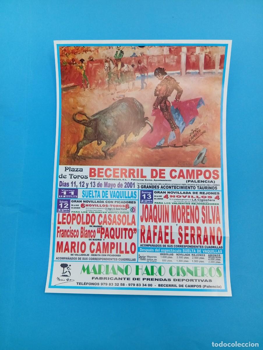 Tauromachie: CARTEL TOROS. BECERRIL DE CAMPOS, PALENCIA. 2001. GANADERIA VILARI&Ntilde;O. CASASOLA. PAQUITO. CAMPILLO.