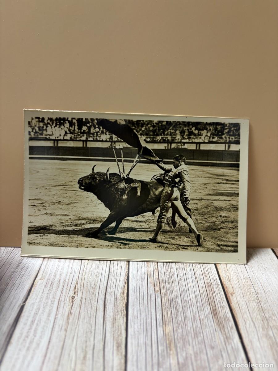 Tauromachie: TARJETA POSTAL FOTOGR&Aacute;FICA. CORRIDA DE TOROS. 491.- UN PASE DE MULETA. FOTO GALARZA