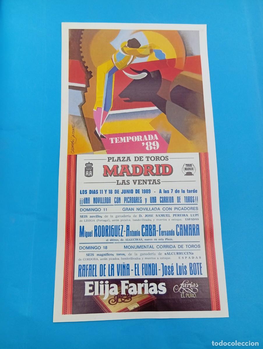 Tauromaquia: CARTEL TOROS. MADRID. 1989. GANADERIA PEREIRA LUPI. MIGUEL RODRIGUEZ. A. CABA. FDO. CAMARA.