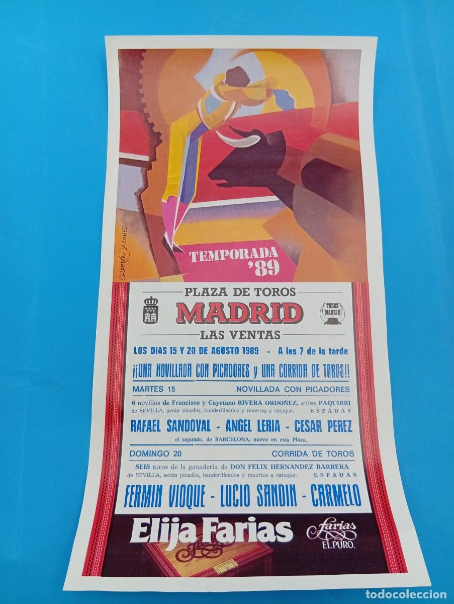 Tauromaquia: CARTEL TOROS. MADRID. 1989. GANADERIA RIVERA ORDO&Ntilde;EZ. RAFAEL SANDOVAL. ANGEL LERIA. CESAR PEREZ.