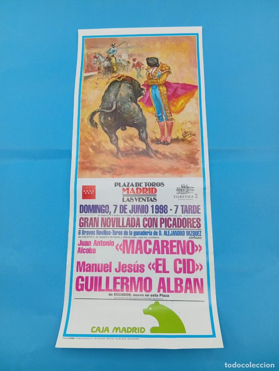 Tauromaquia: CARTEL TOROS. MADRID. 1998. GANADERIA ALEJANDRO VAZQUEZ. MACARENO. MANUEL JESUS, EL CID. G. ALBAN.