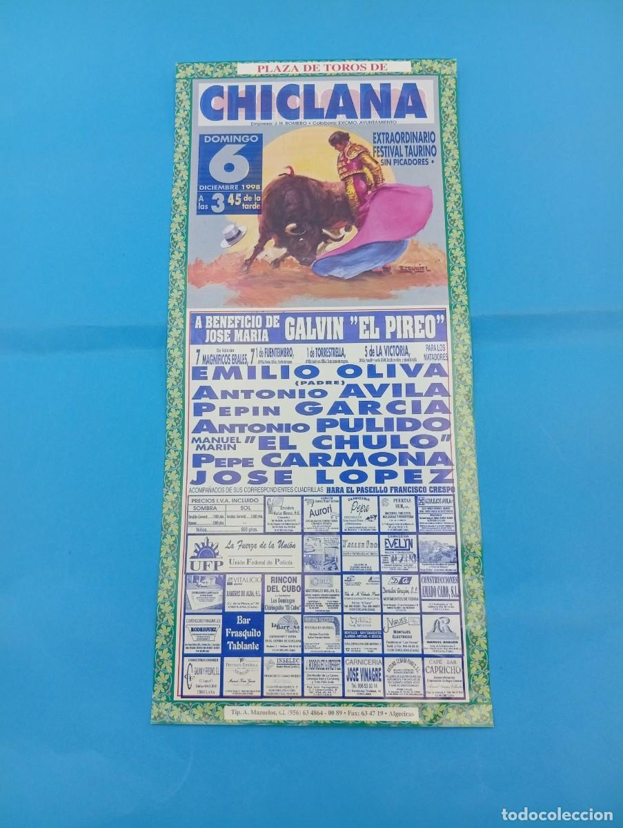 Tauromaquia: CARTEL TOROS. CHICLANA. 1998. GANADERIA TORRESTRELLA. EMILIO OLIVA. ANTONIO AVILA. PULIDO. EL CHULO.