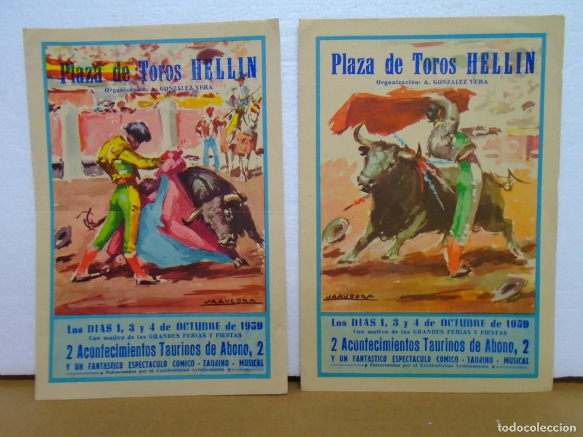 Stierkampf: TOROS.HELLIN(ALBACETE)FERIA DE 1959.DOS PROGRAMAS,CHICUELO,GIRON,OSTOS,ETC...