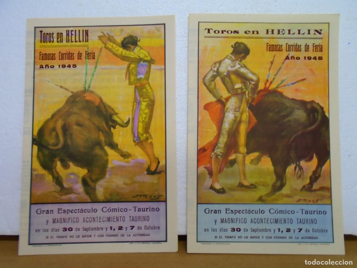 Stierkampf: TOROS.HELLIN(ALBACETE)FERIA DE 1945.DOS PROGRAMAS,MANOLETE,ARRUZA,PARRITA.