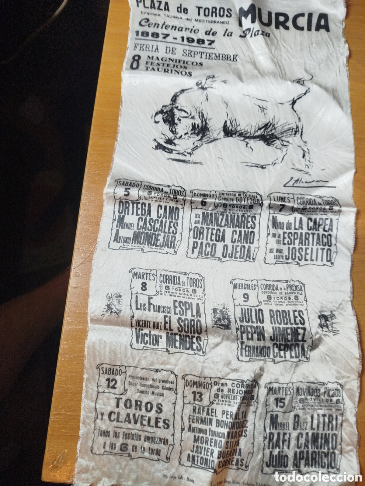 Tauromaquia: Cartel de toros en tela. Alcaraz. Ortega Cano. Manuel cascales. Litri.