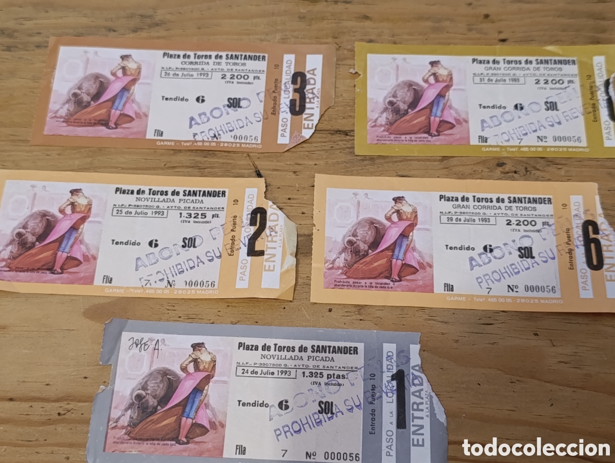Tauromaquia: Lote entradas toros. Santander 1993