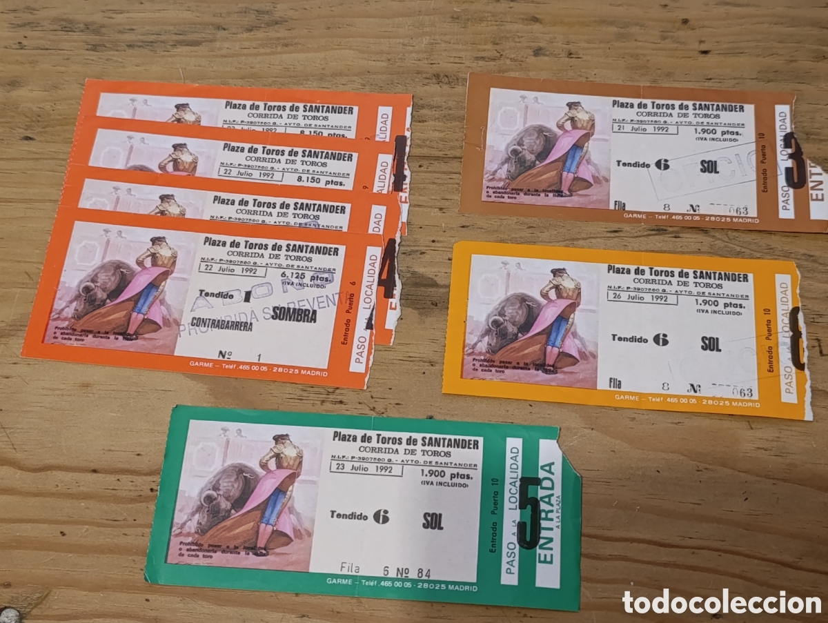 Tauromaquia: Lote entradas toros. Santander 1993