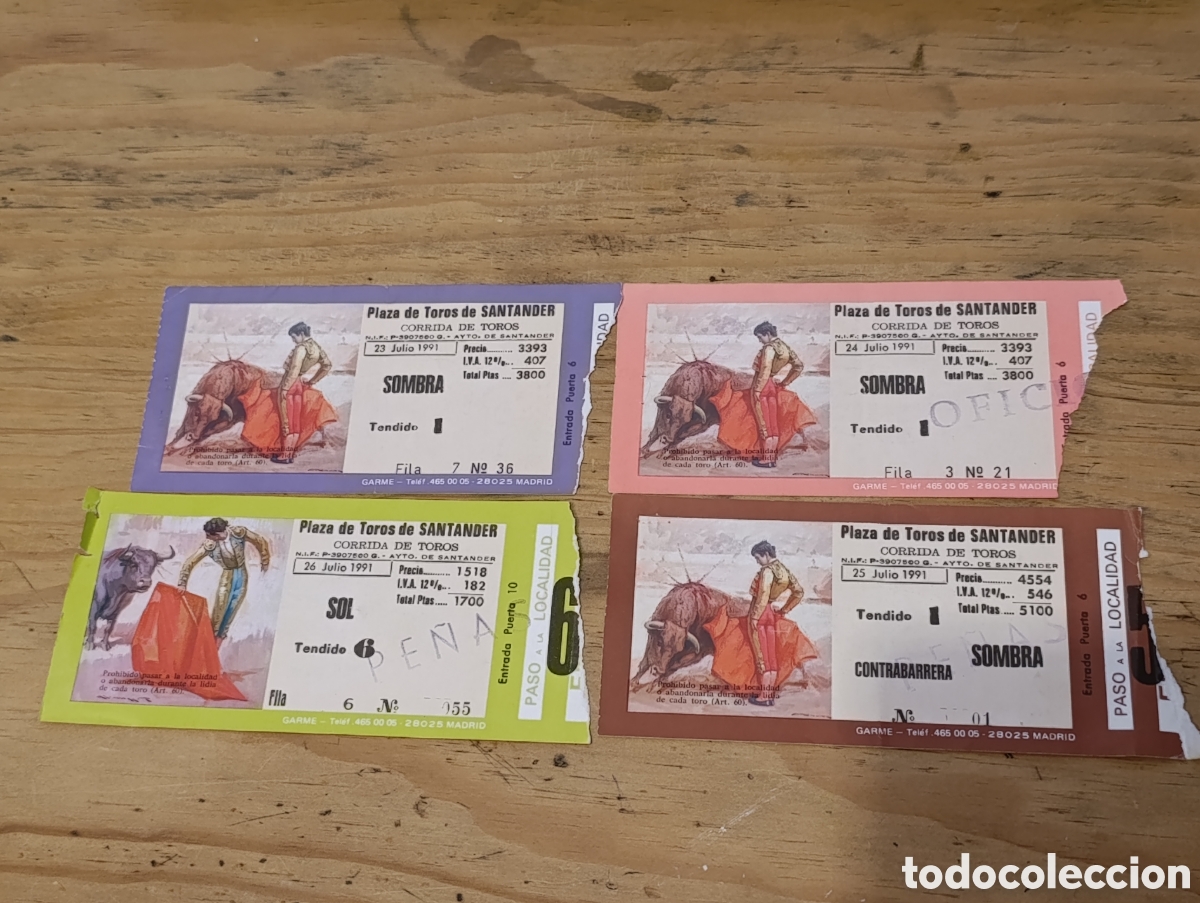Tauromaquia: Lote entradas toros. Santander 1991