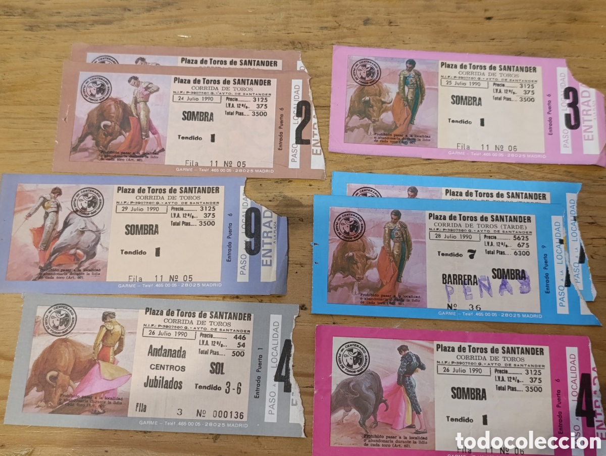 Tauromaquia: Lote entradas. Santander. 1990
