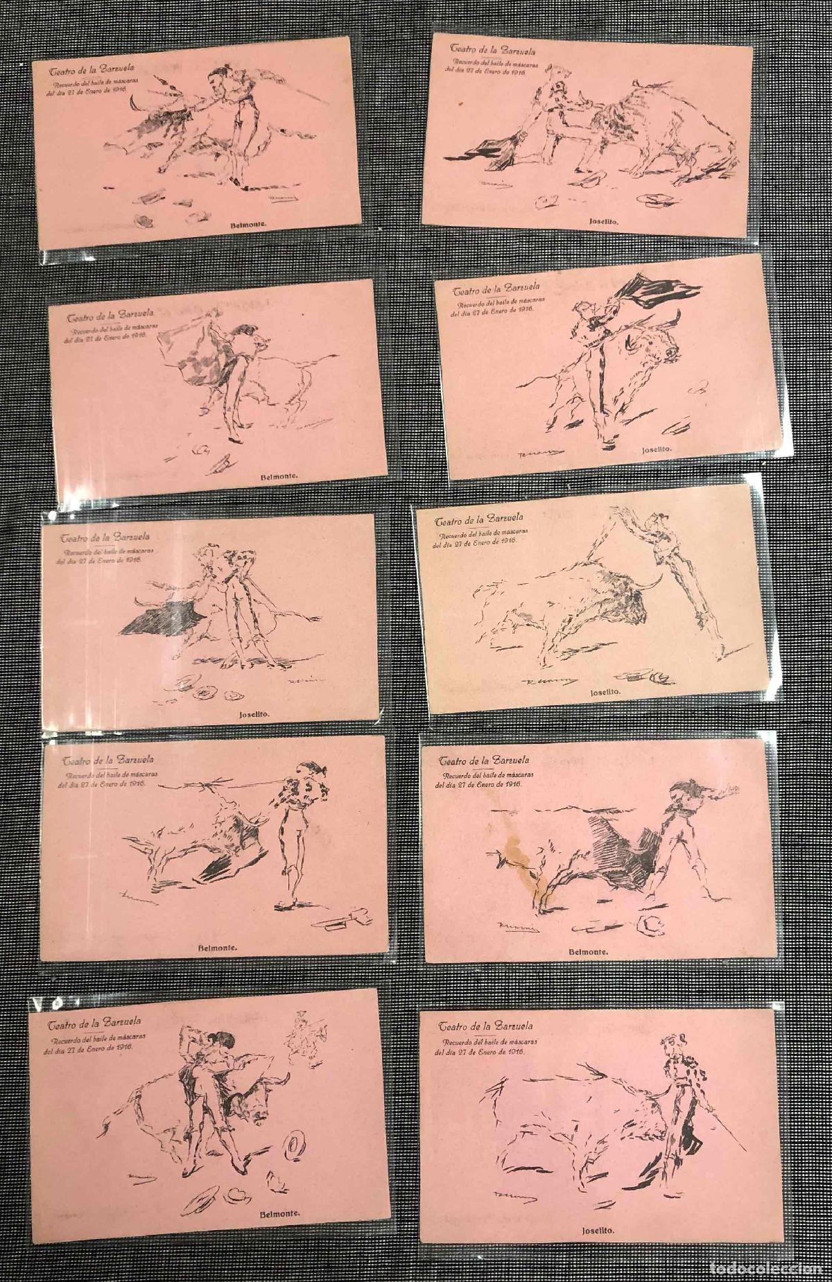 Tauromaquia: 10 TARJETAS POSTALES TEATRO DE LA ZARZUELA - RECUERDO DEL BAILE DE M&Aacute;SCARAS 27 DE ENERO DE 1916