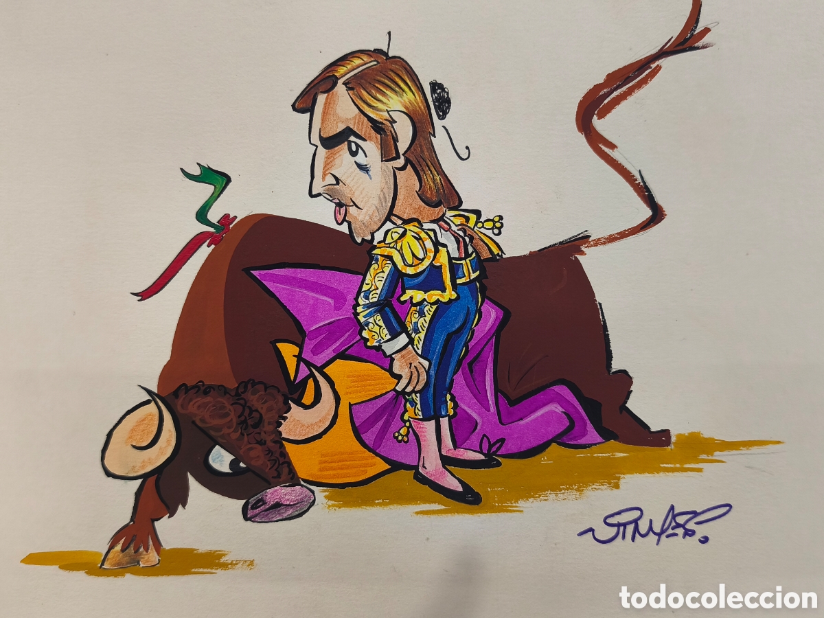 Tauromaquia: Dibujo original toreo, Vinyes, Curro V&aacute;zquez 50cmx 35cm