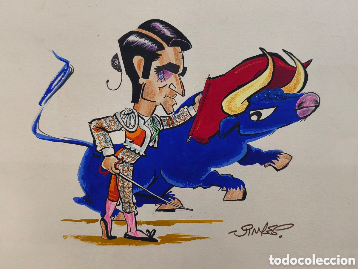 Tauromaquia: Dibujo original toreo, Vinyes, Joaqu&iacute;n Bernardo 50cmx 35cm