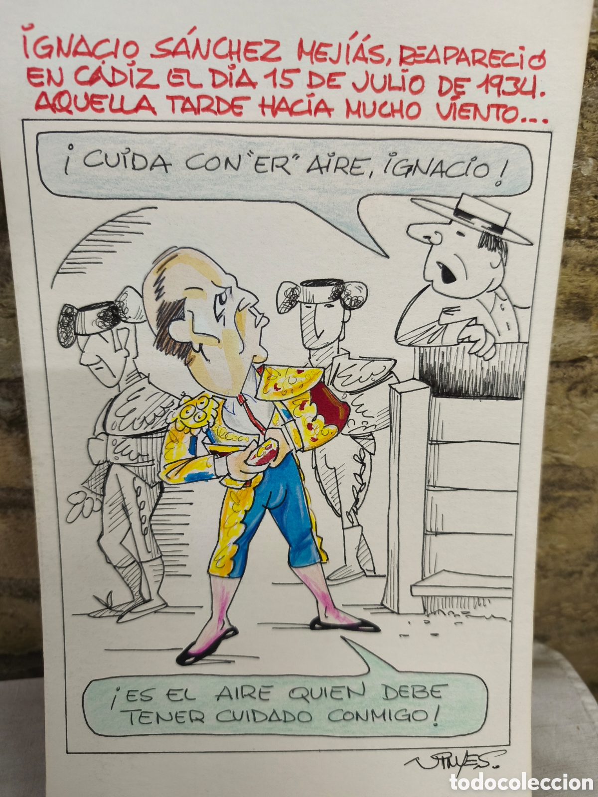 Bullfighting: Dibujo original toreo humor, Vinyes, 35cm x 20cm