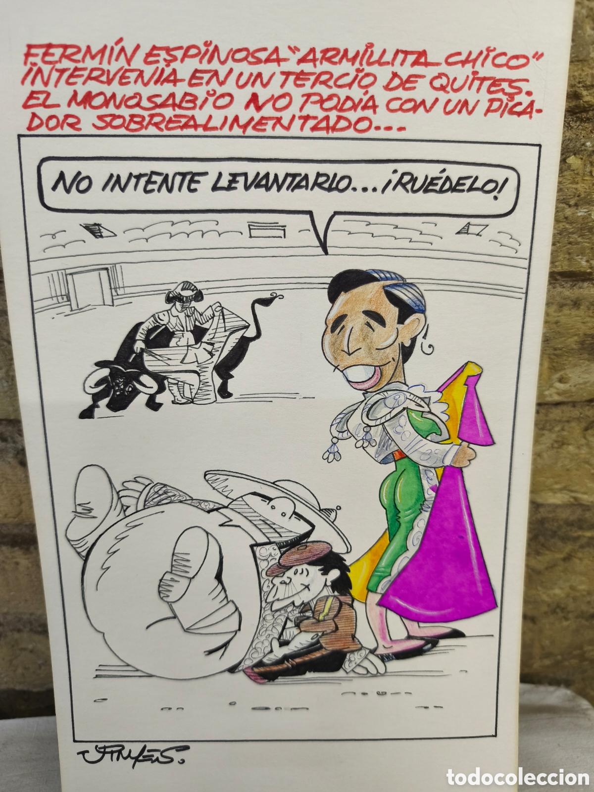 Bullfighting: Dibujo original toreo humor, Vinyes, 35cm x 20cm