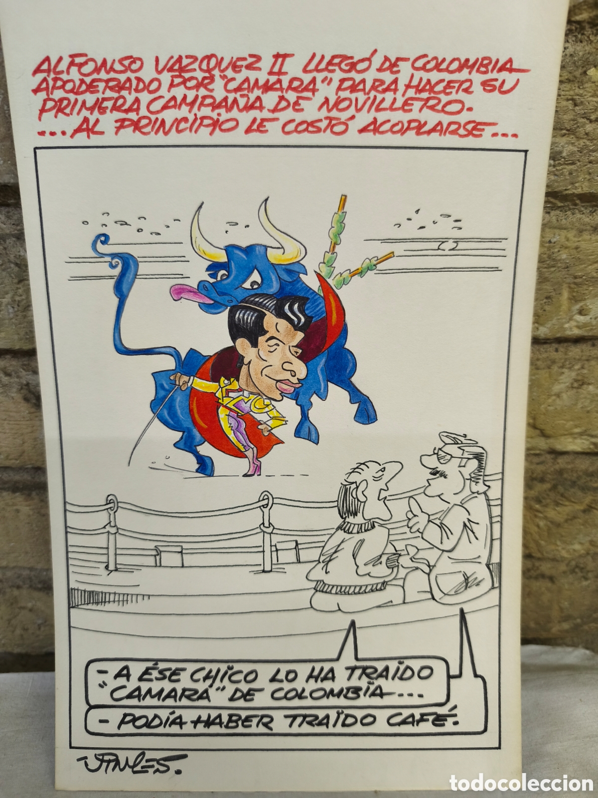 Bullfighting: Dibujo original toreo humor, Vinyes, 35cm x 20cm