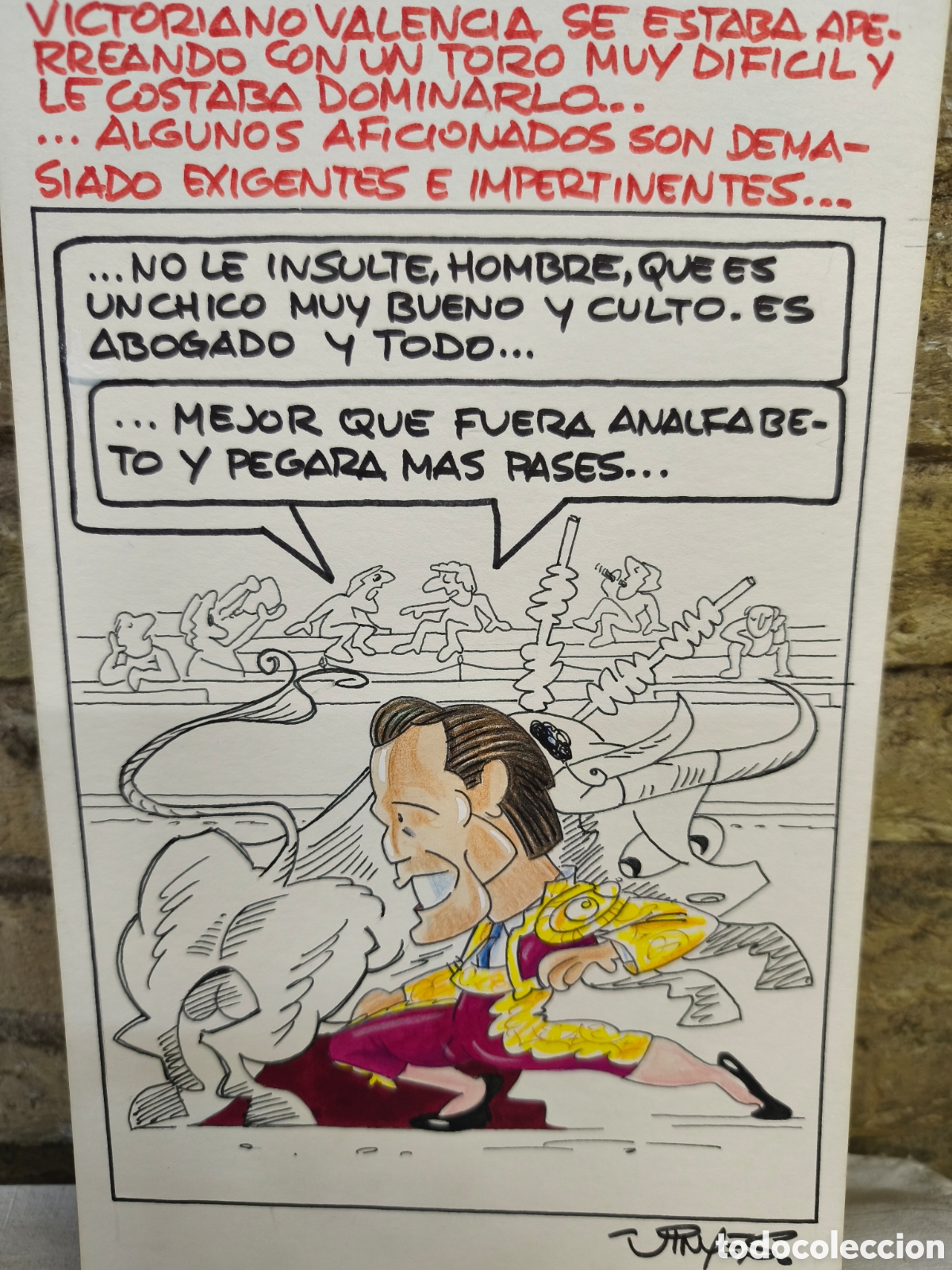 Bullfighting: Dibujo original toreo humor, Vinyes, 35cm x 20cm