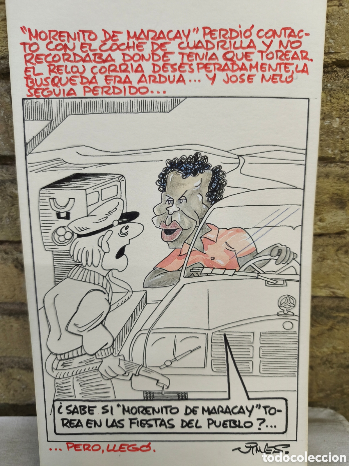 Bullfighting: Dibujo original toreo humor, Vinyes, 35cm x 20cm