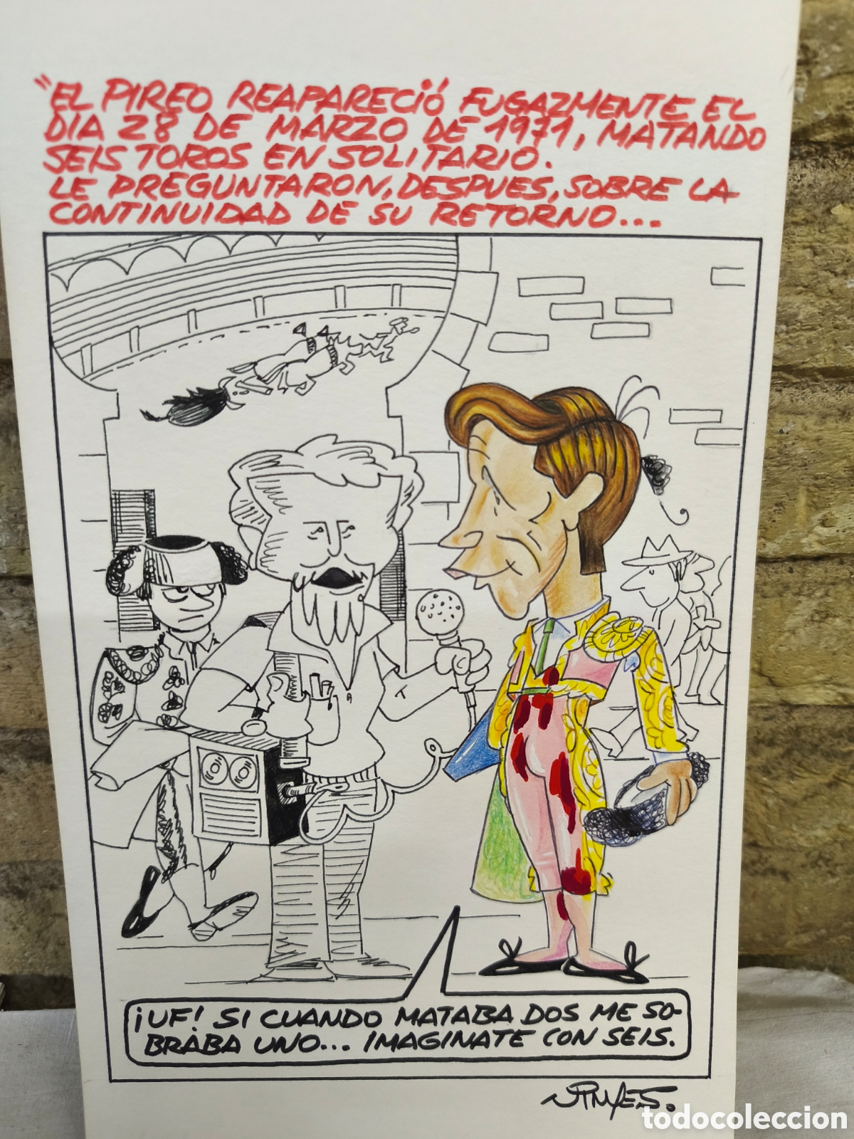 Bullfighting: Dibujo original toreo humor, Vinyes, 35cm x 20cm