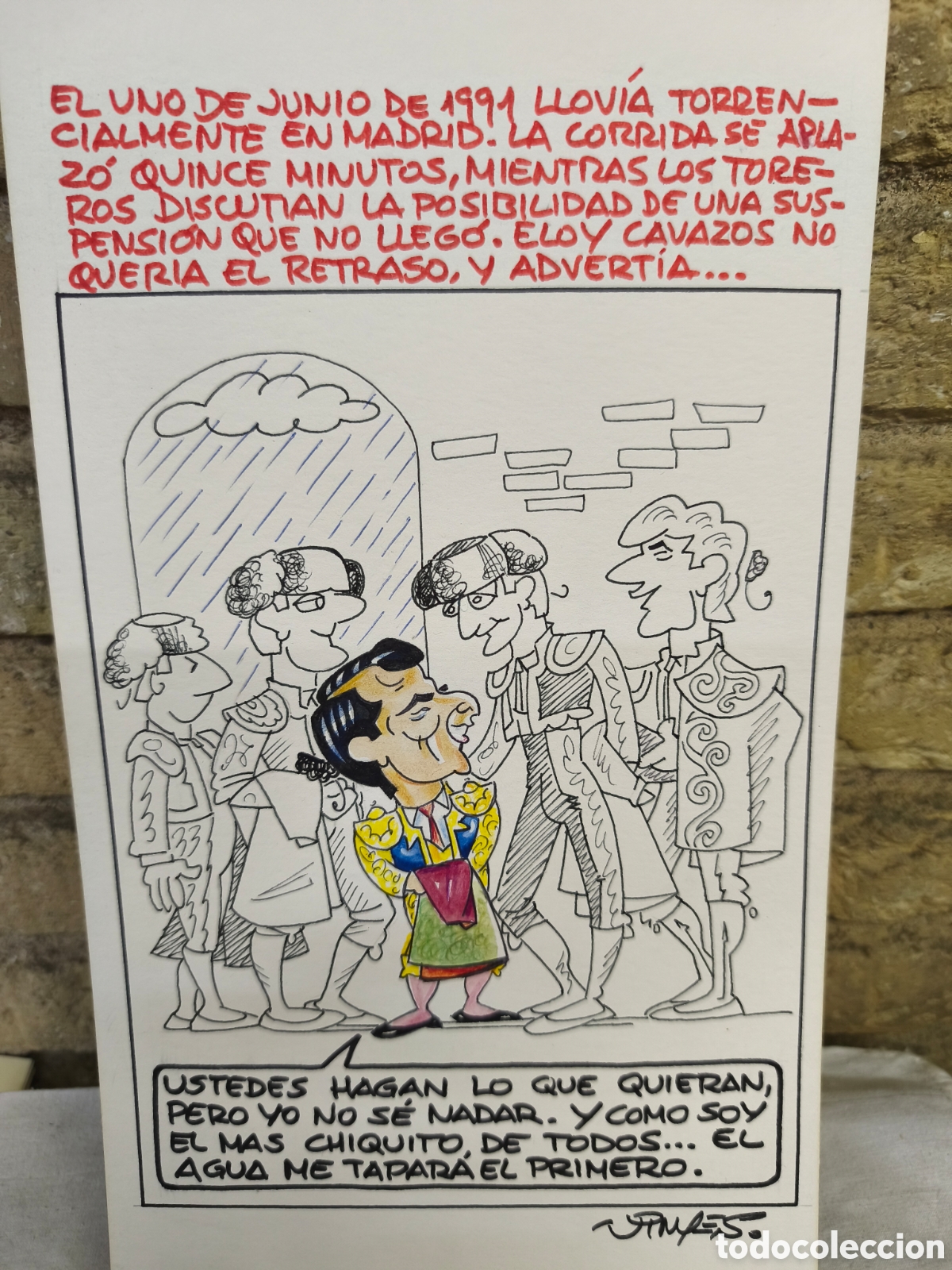 Bullfighting: Dibujo original toreo humor, Vinyes, 35cm x 20cm