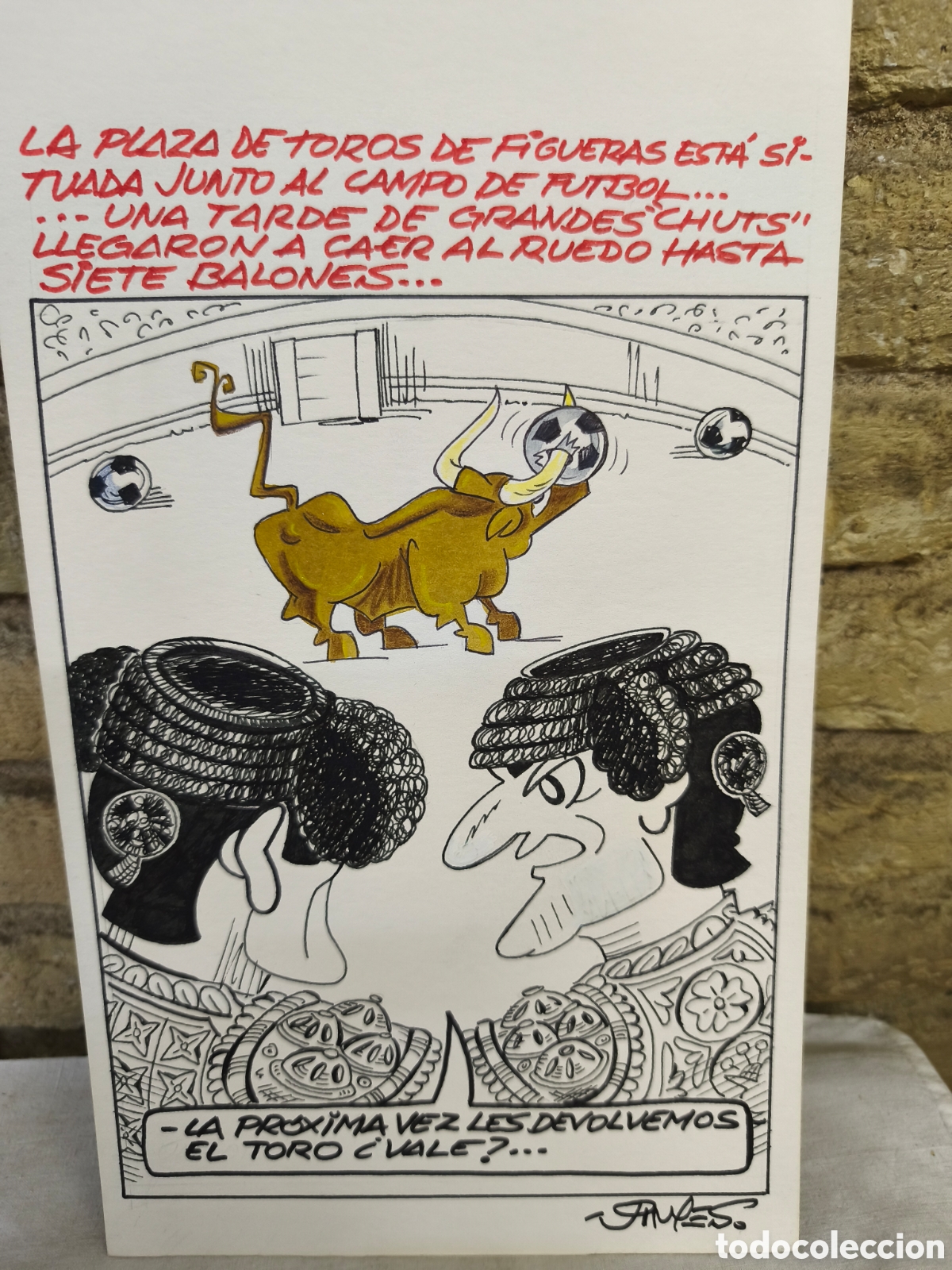 Bullfighting: Dibujo original toreo humor, Vinyes, 35cm x 20cm